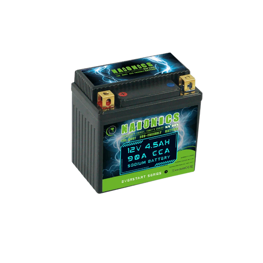12V 4.5Ah sodium motorcycle starter battery with 90A CCA, serie everstart, black case