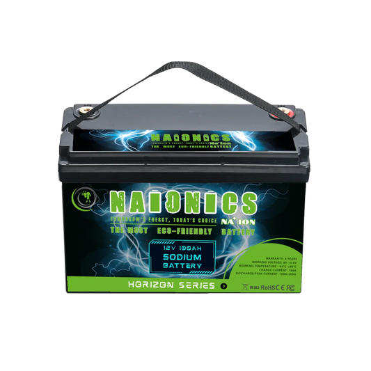 12V 100Ah batteria sodio-ione serie horizon with handle and green eco-friendly label