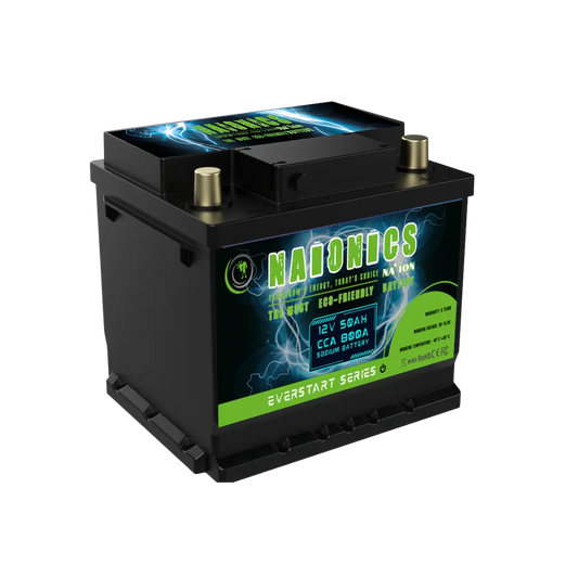 12V 50Ah batteria al sodio with 800A CCA, Naionics serie everstart, eco-friendly design