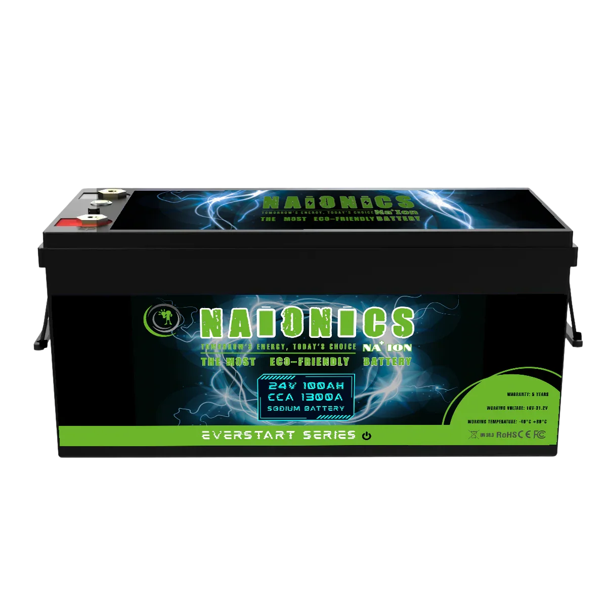24V 100Ah batteria sodio-ione with digital display and eco-friendly serie everstart label