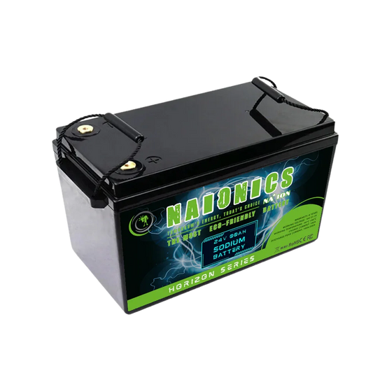 24V 100Ah batteria al sodio with black casing and green and blue serie horizon label