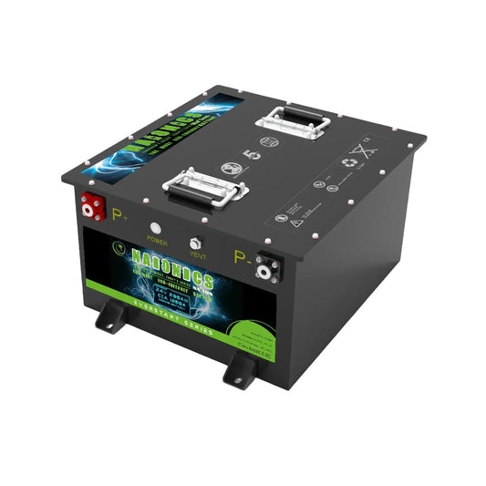 24V 200Ah batteria sodio-ione with terminals, handles, and Naionics Everstart label